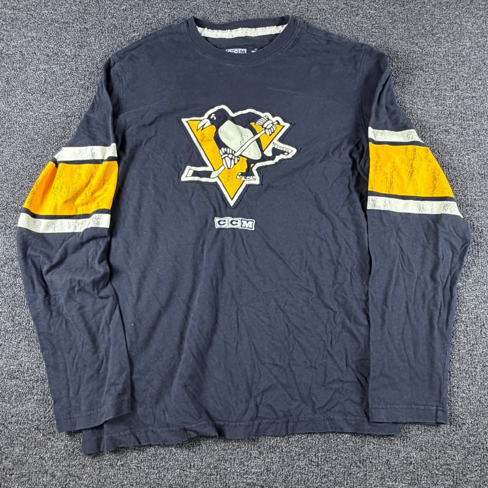 Pittsburgh Penguins Long Sleeve T-Shirt Mens XL Black NHL Hockey Malkin 71 CCM